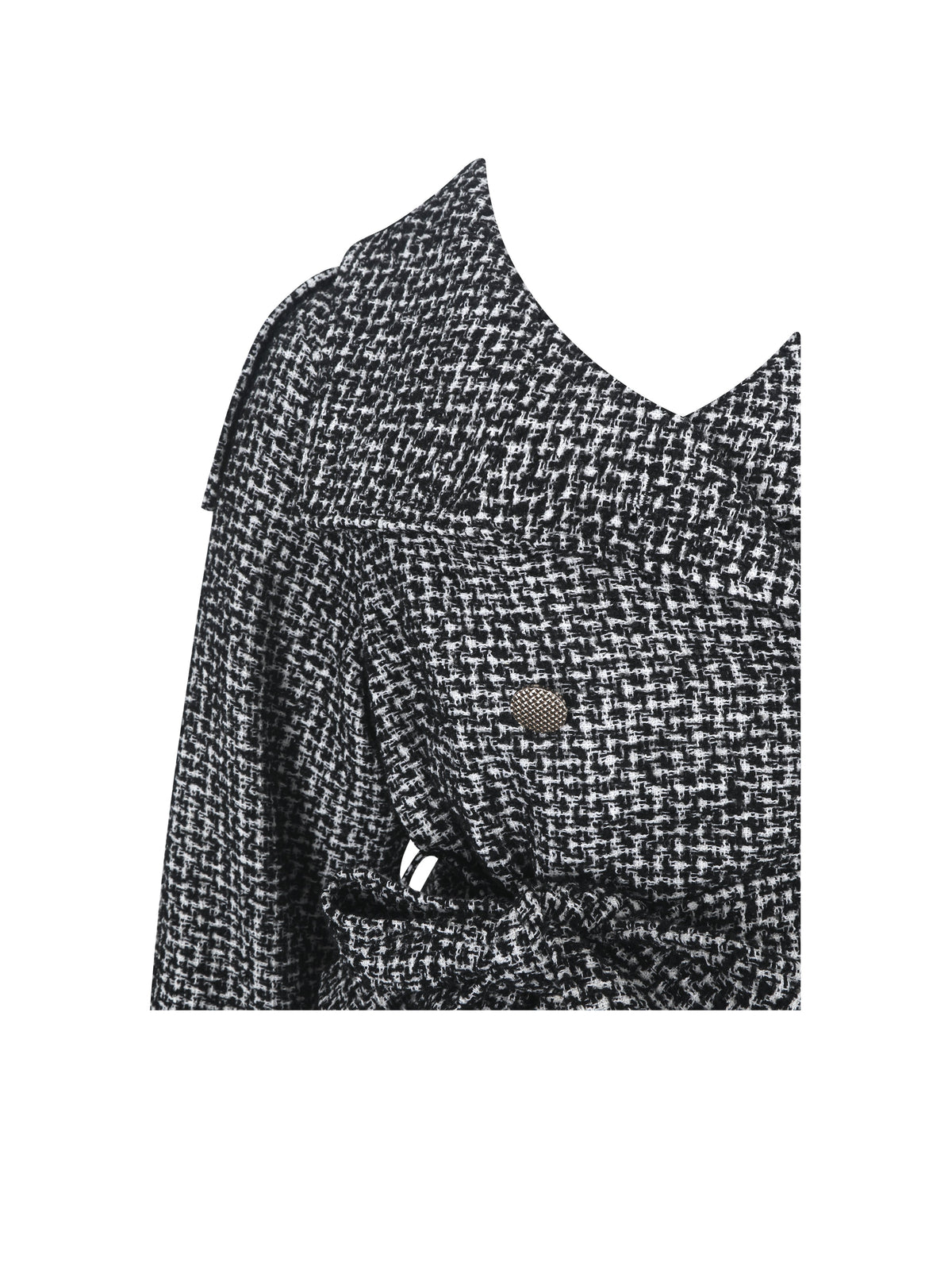 Sadie Black & White Tweed High Collar Belted Mini Jacket
