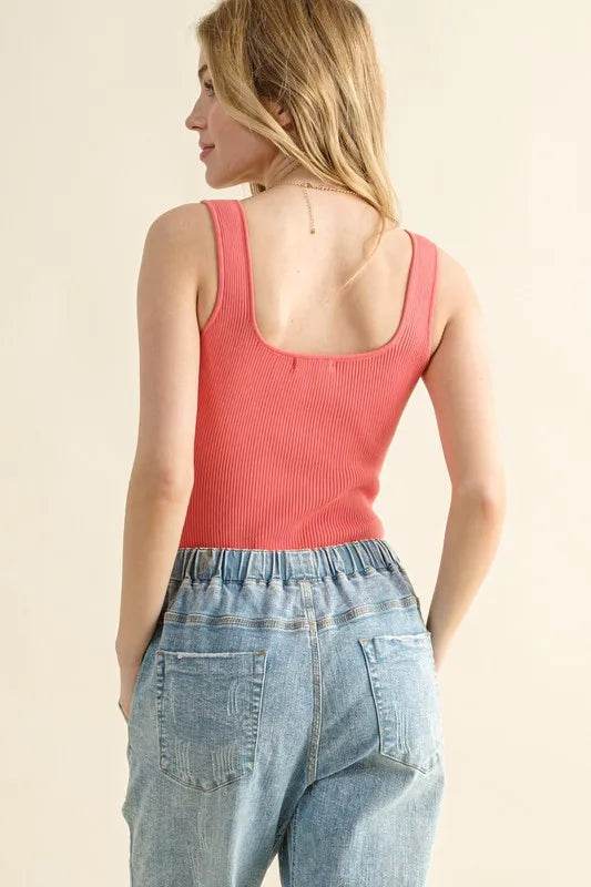 And The Why Ribbed Square Neck Bodysuit