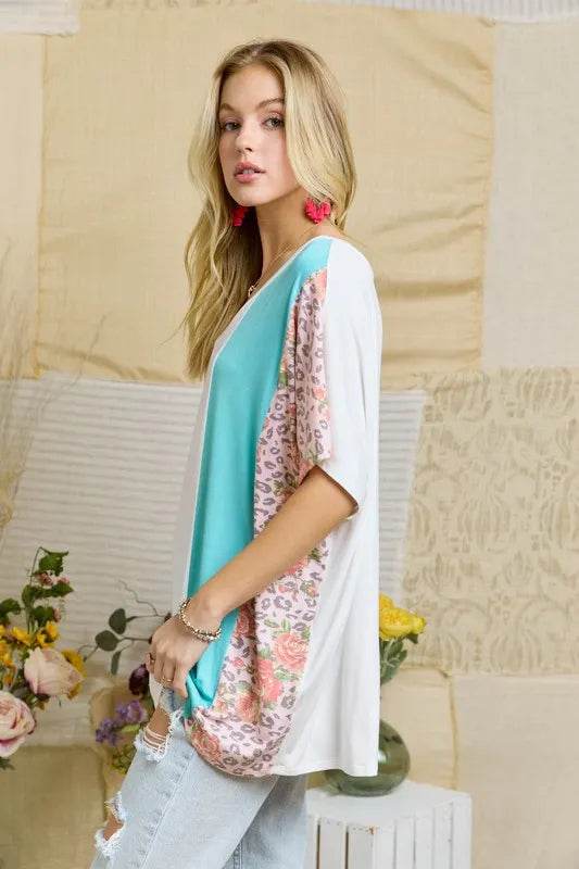 ADORA  Colorblock Casual Knit Tunic Top