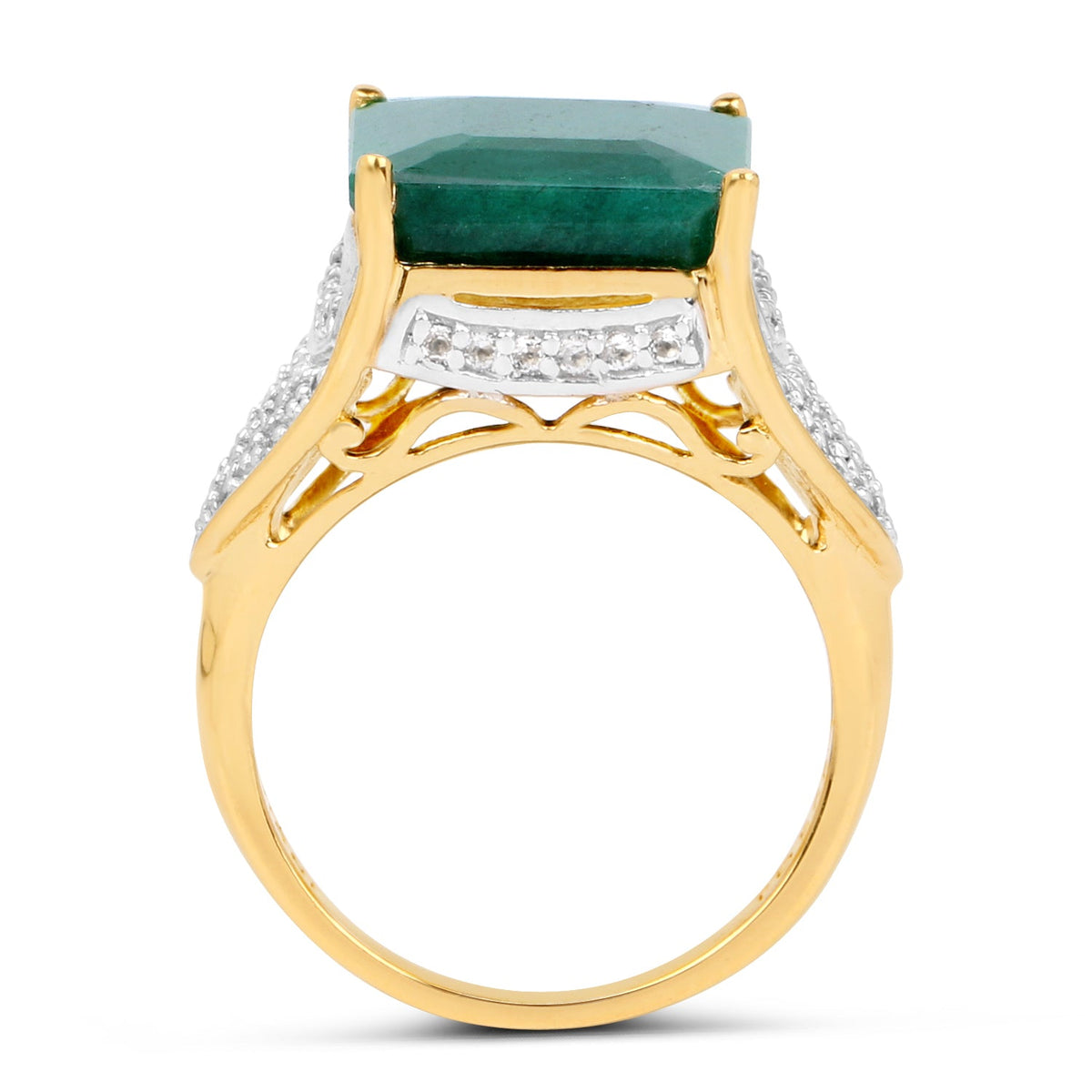 8.70 Carat Dyed Emerald and White Topaz .925 Sterling Silver Ring