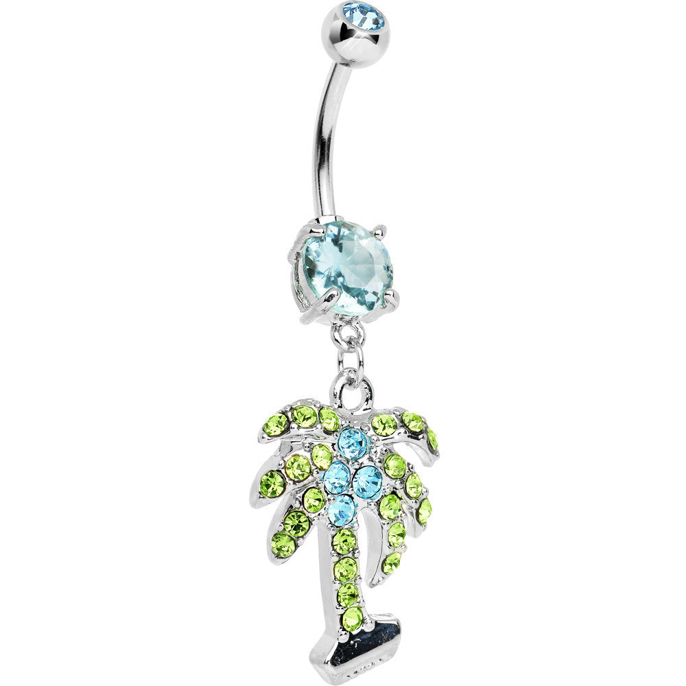 Aqua Double Gem Desert Oasis Palm Tree Dangle Belly Ring
