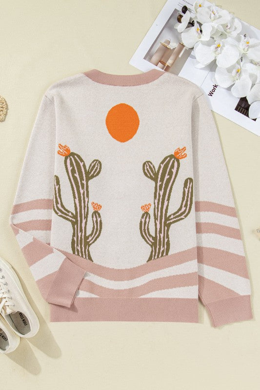 Plus Size Western Cactus Button-front Cardigan