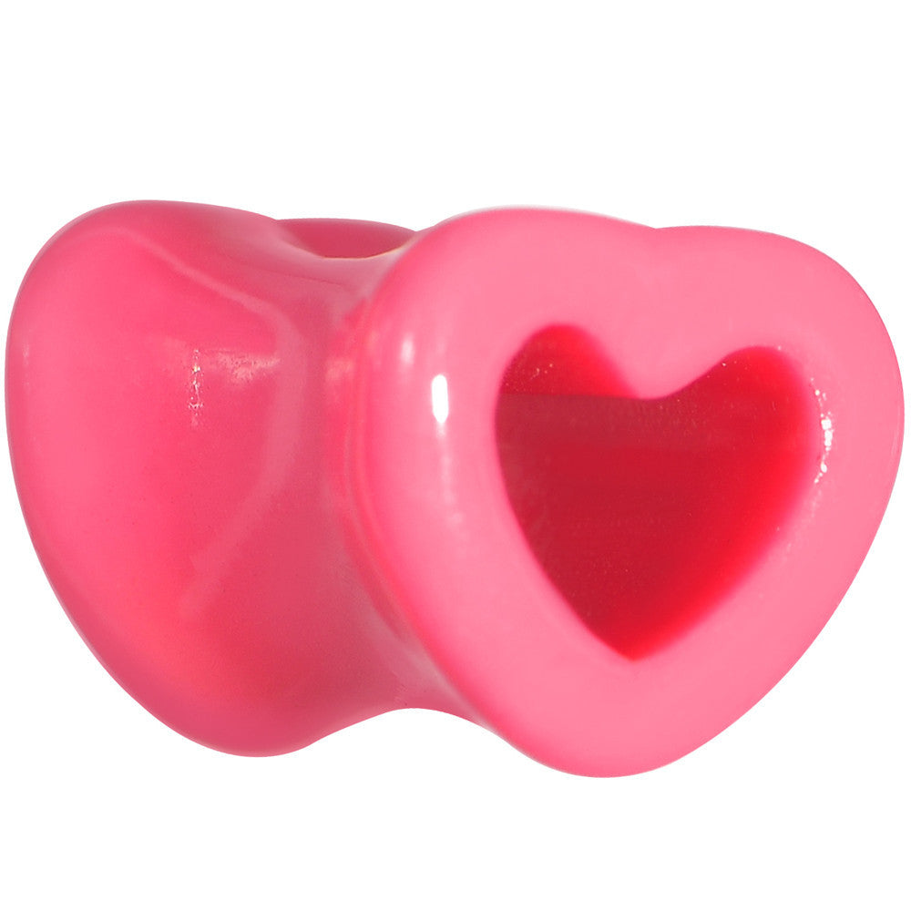 0G Pink Acrylic Hollow Heart Tunnel