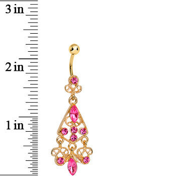 Gold Plated Luxurious Pink CZ Chandelier Belly Ring