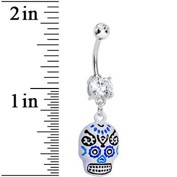 Double Clear Gem Day of the Dead Dangle Belly Ring