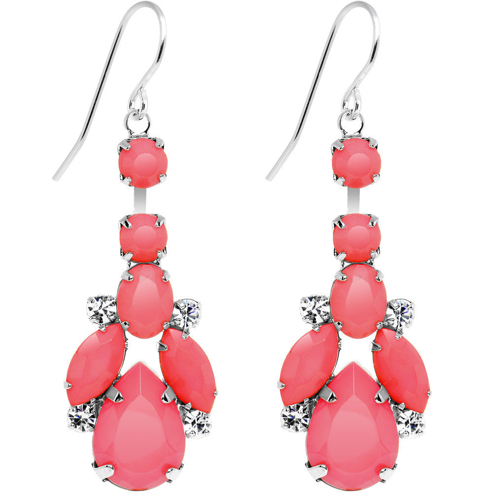 Clear Gem Pink Neon Bewitching Teardrops Chandelier Earrings