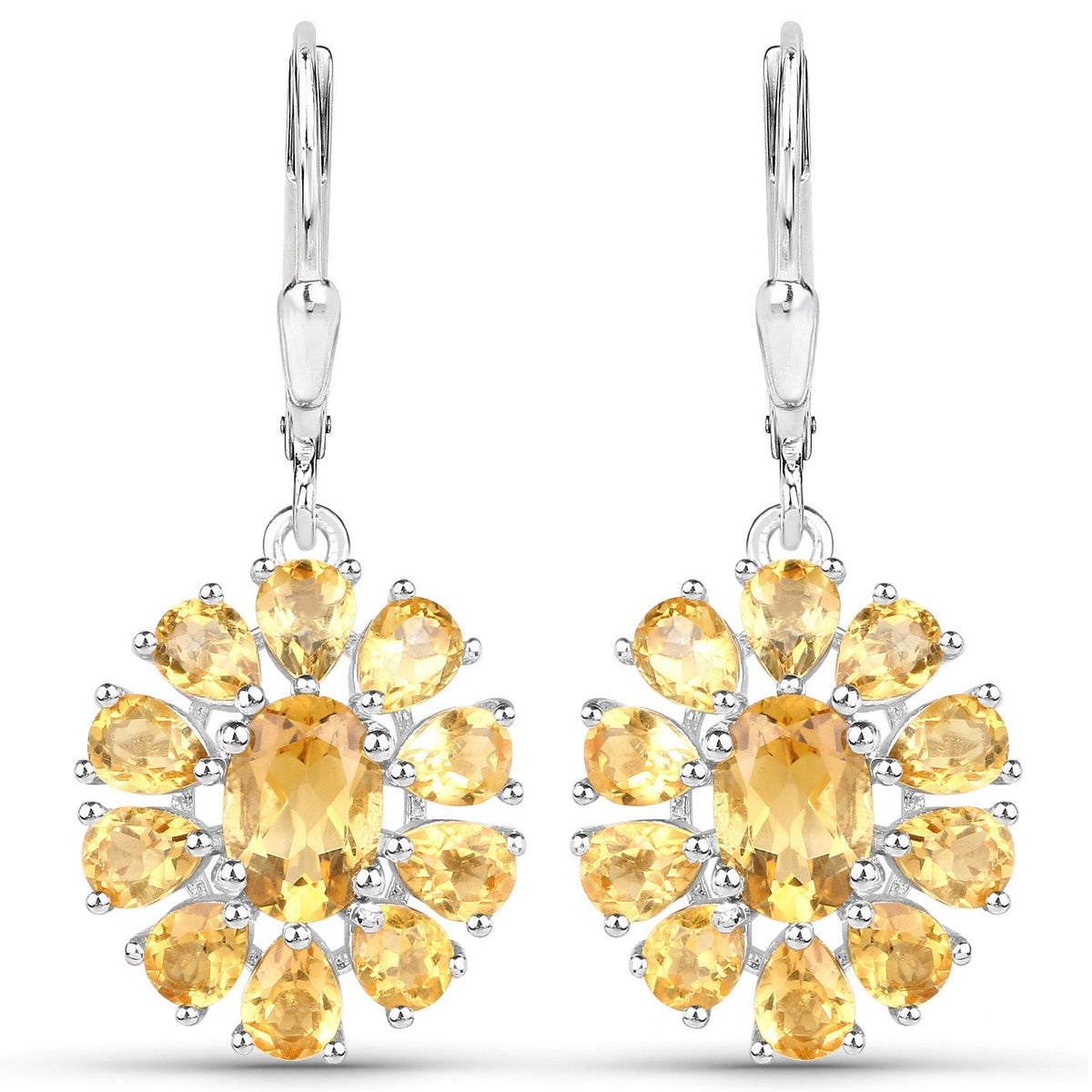 12.24 Carat Genuine Citrine and White Topaz .925 Sterling Silver 3 Piece Jewelry Set (Ring, Earrings, and Pendant w/ Chain)