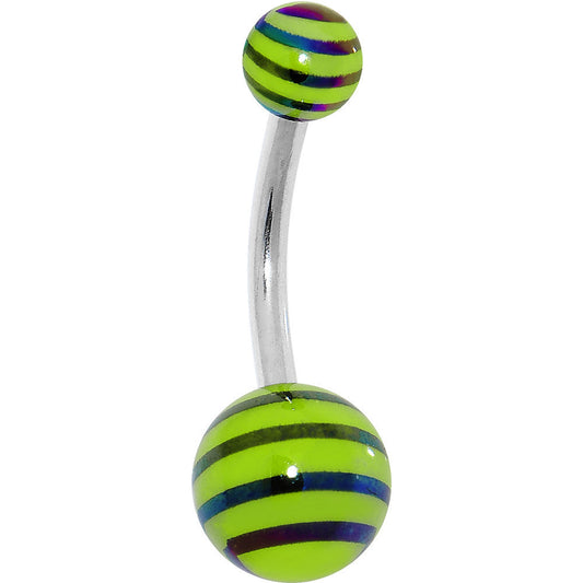 Green and Black Acrylic Striped Belly Ring