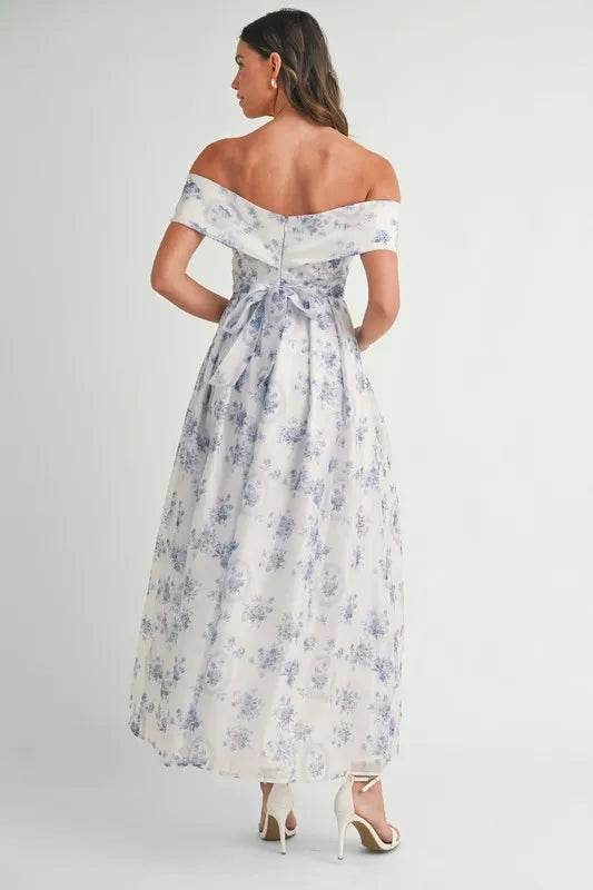 MABLE Floral Printed Off Shoulder Maxi Dress