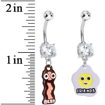 Clear Gem Bacon and Eggs Best Friends Dangle Belly Ring Set