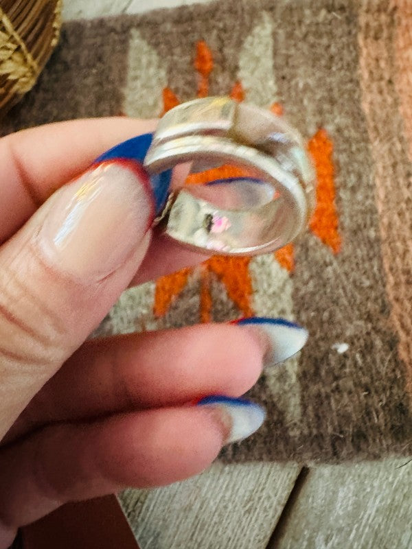 Navajo Mother of Pearl & Sterling Silver Hoop Earr