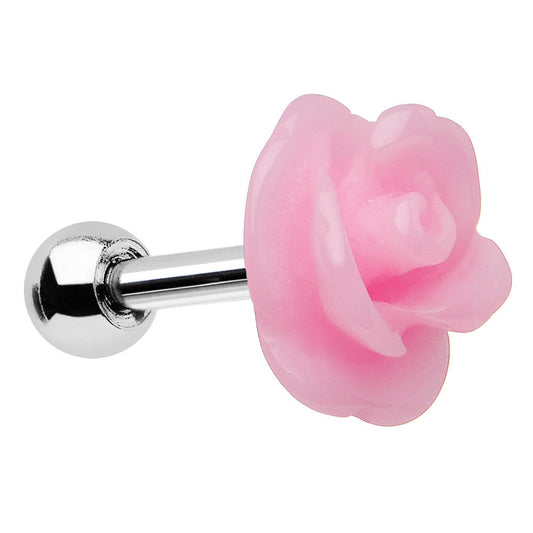 16G 1/4 Pink Acrylic Rose Flower Tragus Cartilage Earring