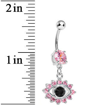 Pink Gem Blinged Out Eye Dangle Belly Ring
