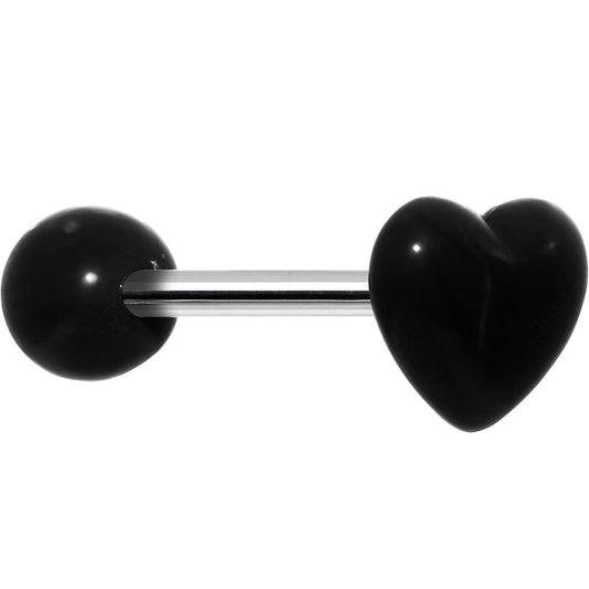 14G Black Beating Heart Straight Barbell Tongue Ring 5/8