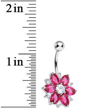 Pink Gem Lotus Flower Belly Ring