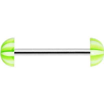 Green White Striped Acrylic Half Ball Barbell Tongue Ring
