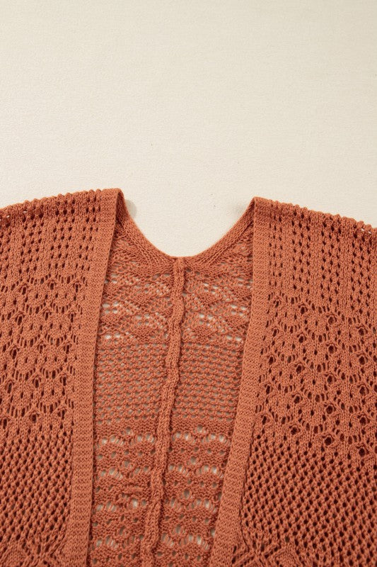 Plus Size Solid Pointelle Knit Open Front Cardigan