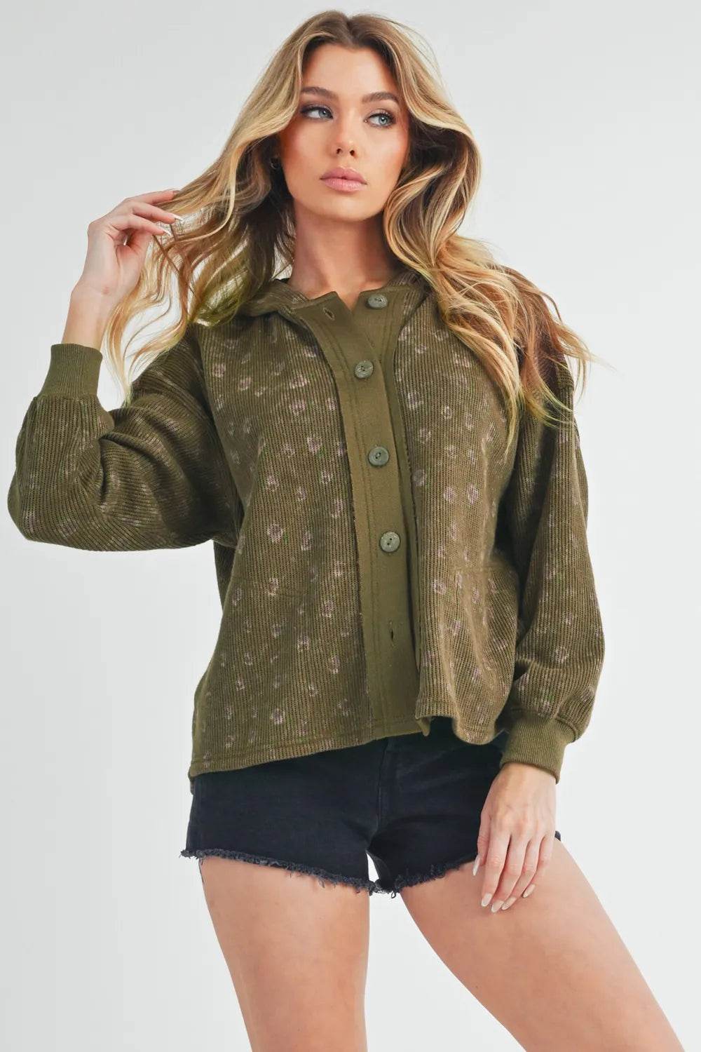 Aemi + Co Floral Button Up Hooded Jacket