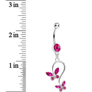 Pink Gem Love Butterfly Dangle Belly Ring