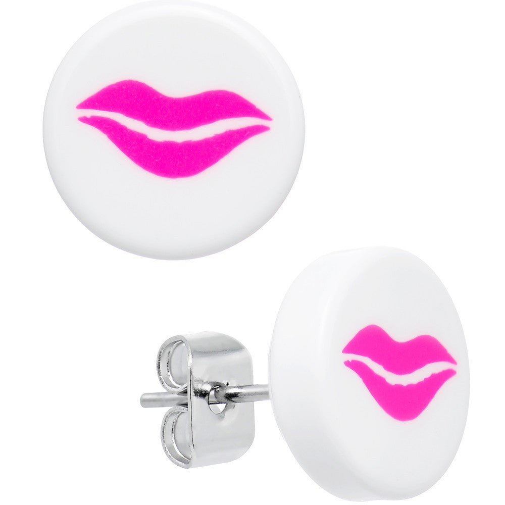White and Pink Smooch Lips Stud Earrings