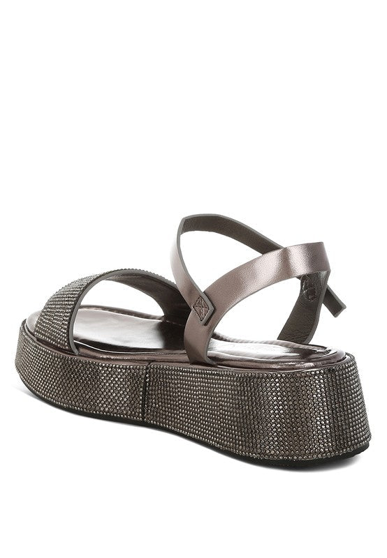 Nensis Rhinestone Embellished Flatform Sandals