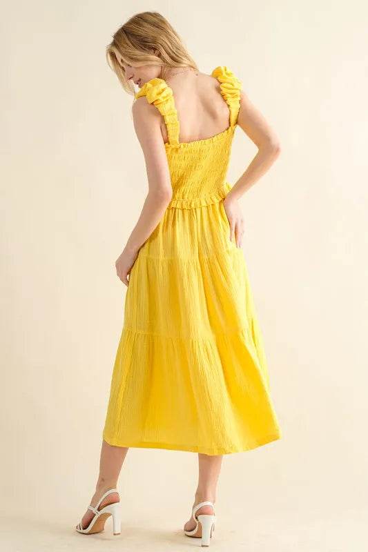 And The Why Ruched Shoulder Strap Detail Midi Dress