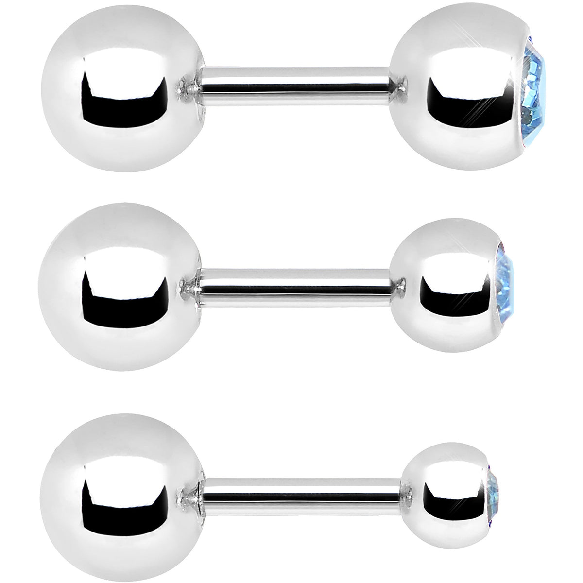 16G 1/4 Aqua Gem Cartilage Tragus Barbell Set of 3