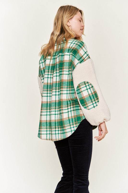 Multi plaid fuzzy sleeve jacket JJO1023