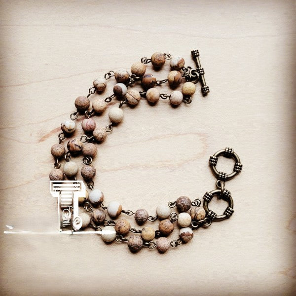 Frosted Picture Jasper Triple Strand Bracelet