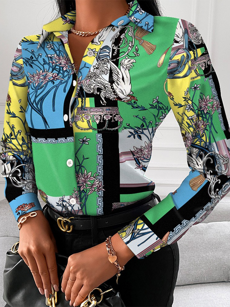 Long Sleeve Geometric Print Shirt