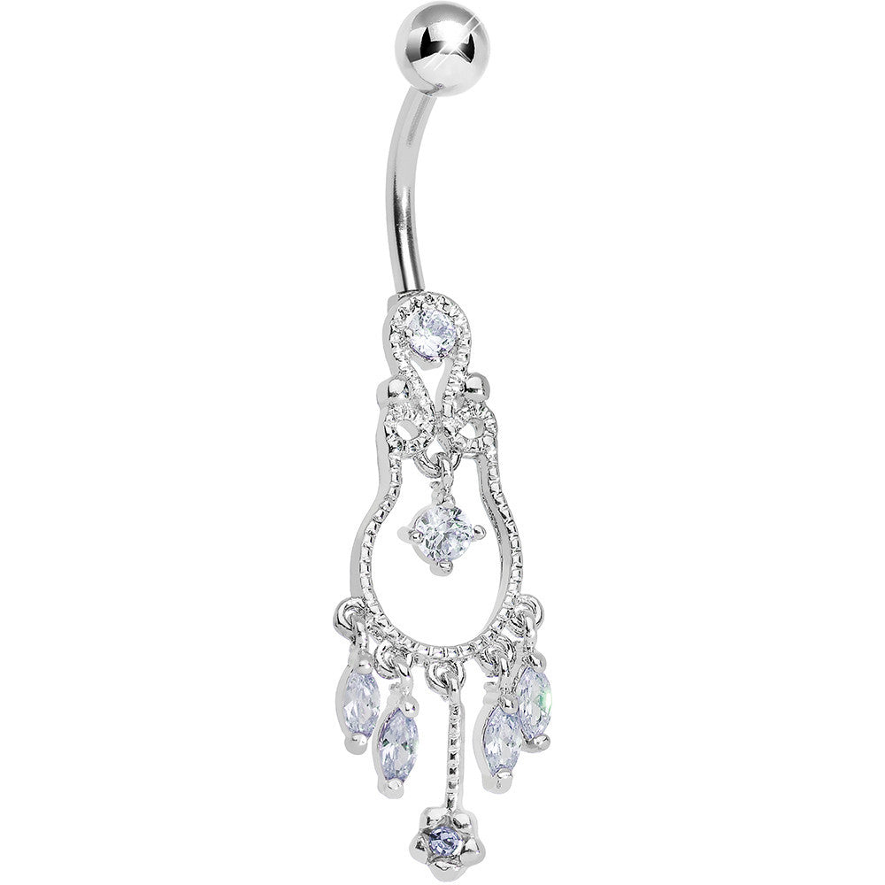 Light Purple Gem Pear with Dainty Rose Flower Dangle Belly Ring