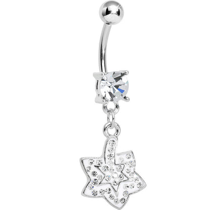 Crystalline Gem Paved Layered Star Dangle Belly Ring