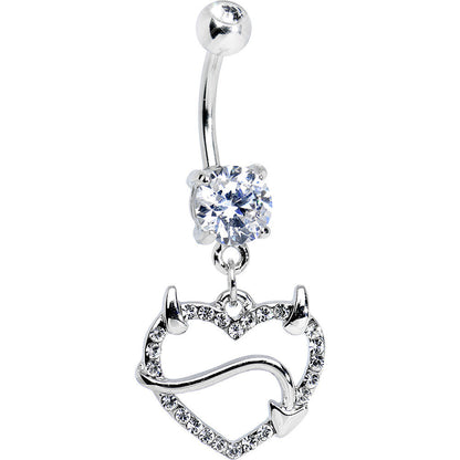 Double Clear Gem Sexy Devil Heart Dangle Belly Ring