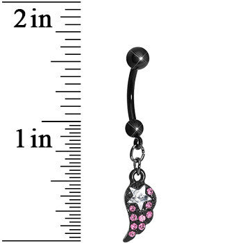 Pink Gem Celestial Star Solo Black Wing Dangle Belly Ring
