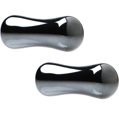 6G Organic Black Hematite Stone Saddle Plug Set