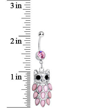 Pink Gem Dressed Up Owl Dangle Belly Ring
