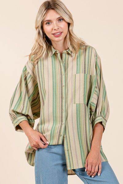 Mittoshop Striped Bubble Sleeve Button Down Shirt