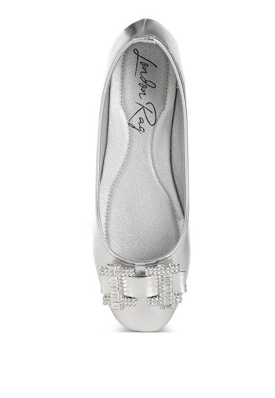 Navik Rhinestone Buckle Metallic Ballerinas