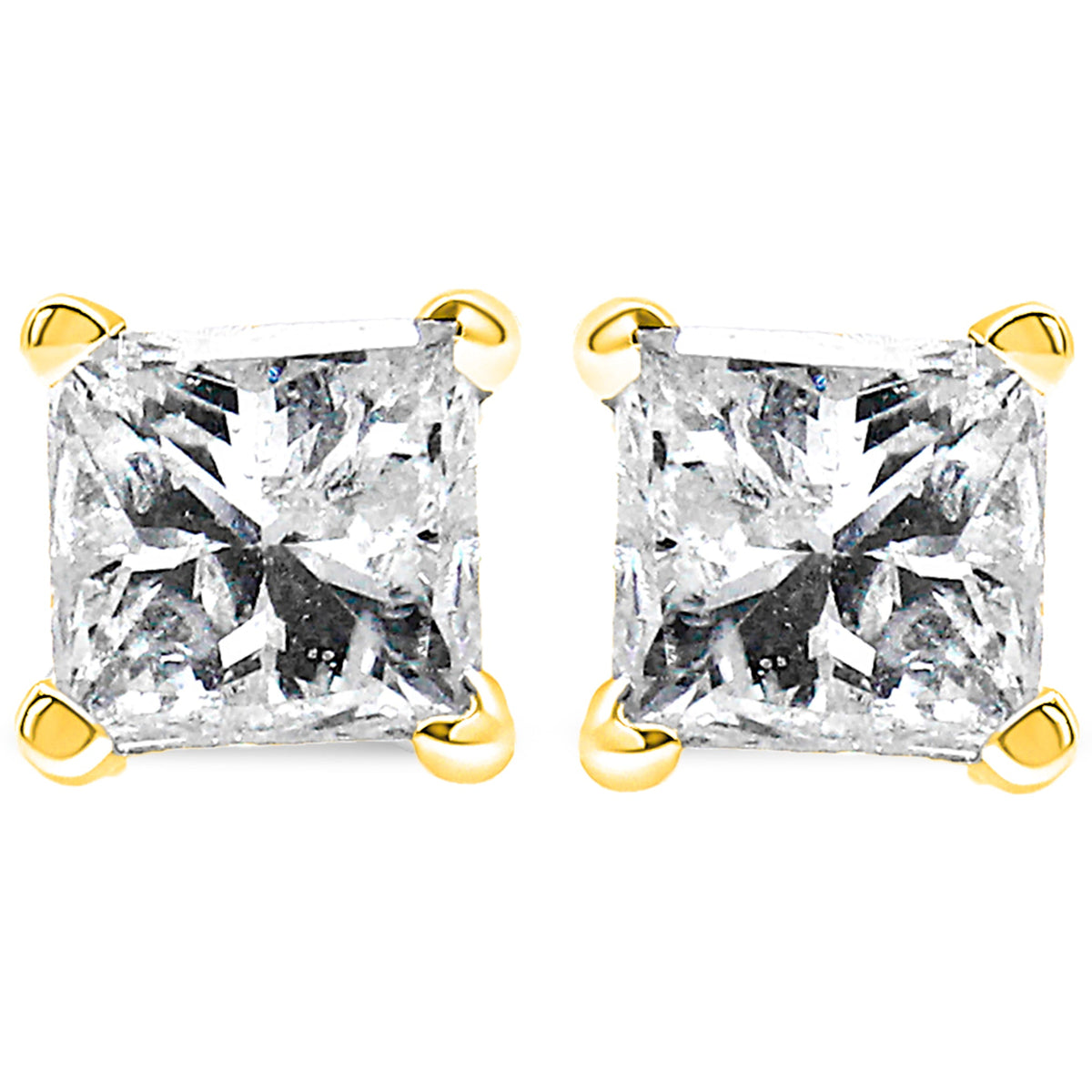 14K Yellow Gold 1/4 Cttw Princess-Cut Square Near Colorless Diamond Classic 4-Prong Solitaire Stud Earrings (H-I Color, I1-I2 Clarity)