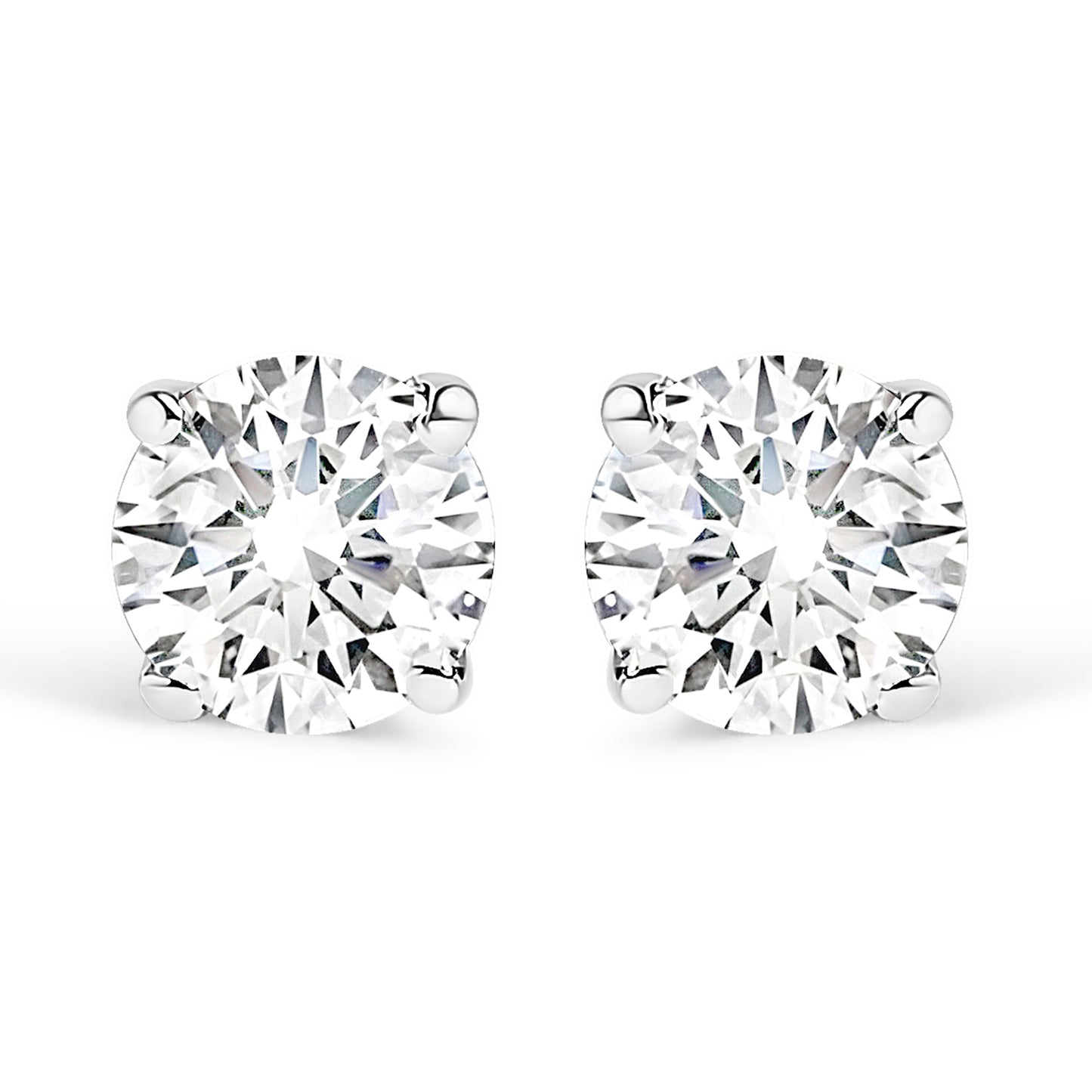 14K White Gold 1.0 Cttw 4-Prong Set Brilliant Round-Cut Solitaire Lab Grown Diamond Push Back Stud Earrings (E-F Color, VVS2-VS1 Clarity)