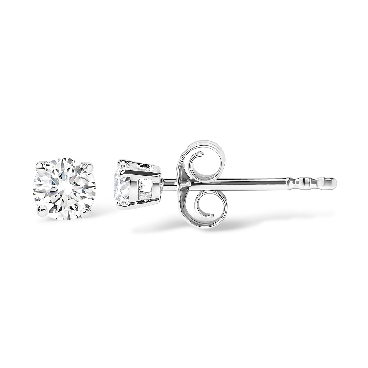 14K White Gold 5/8 Cttw Round Brilliant-Cut Lab Grown Diamond Classic 4-Prong Push back Stud Earrings (F-G Color, VS1-VS2 Clarity)