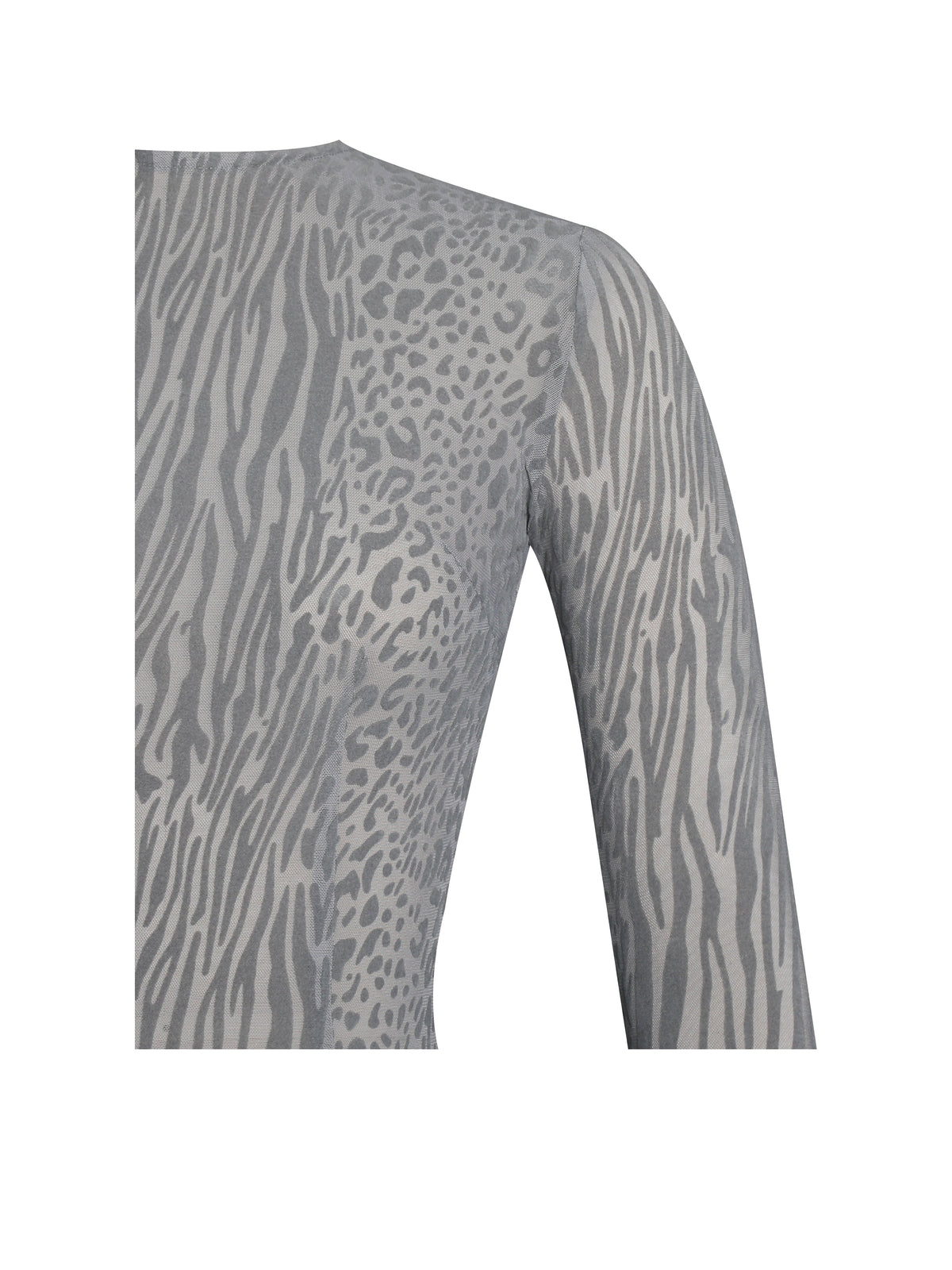 Waylynn Gray Animal Print Burnout Velvet Detail Mesh Backless Maxi Dress