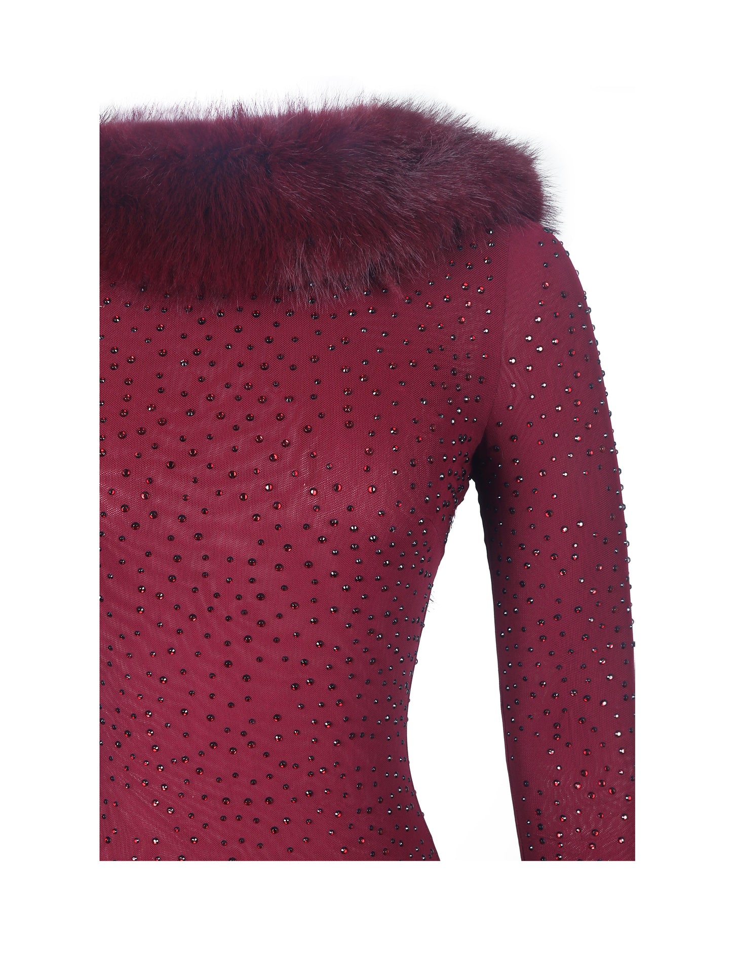 Melrose Burgundy Petite-Length Rhinestone Mesh Low Back Mermaid Gown
