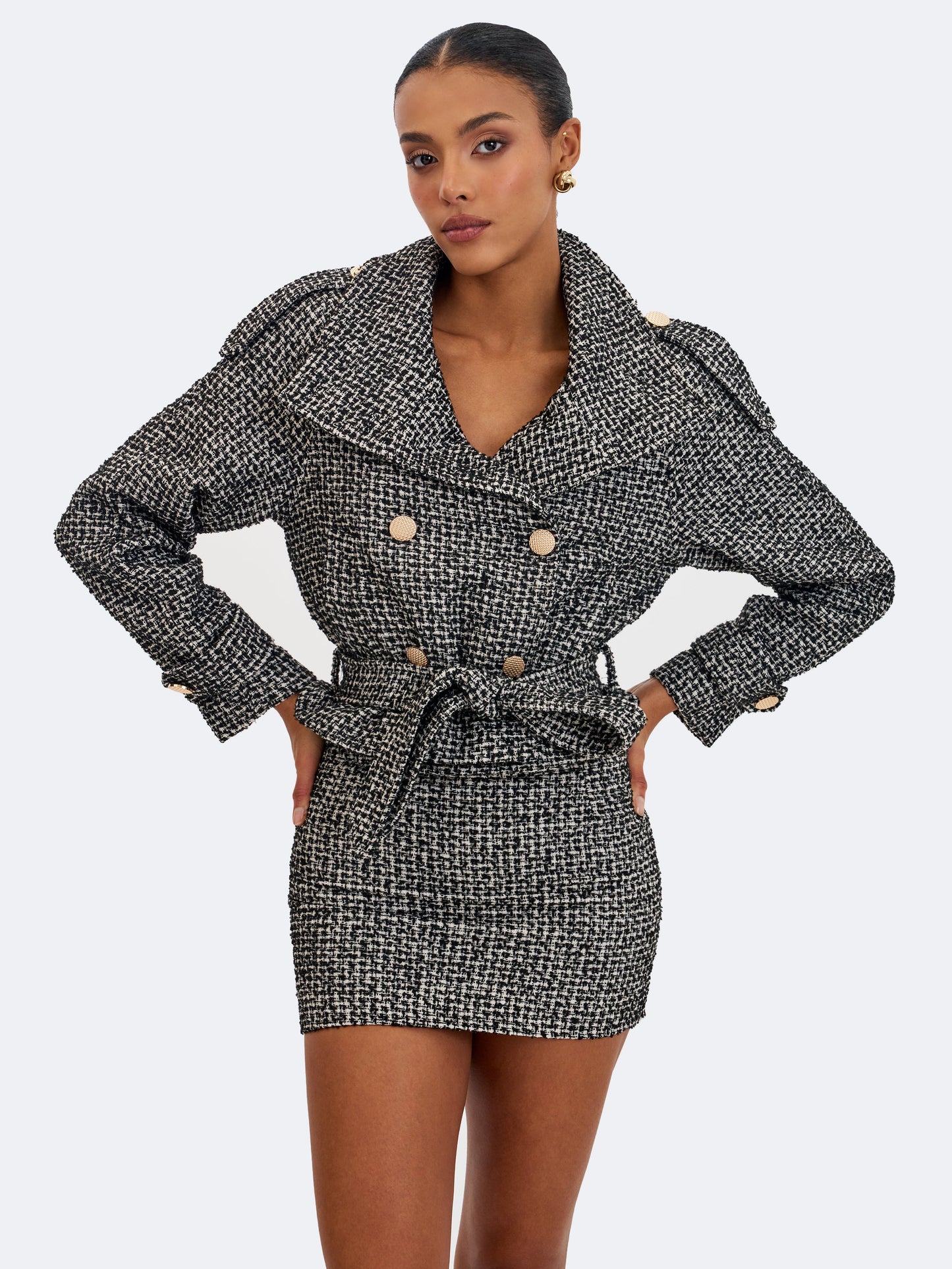 Sandra Black & White Tweed Mini Skirt