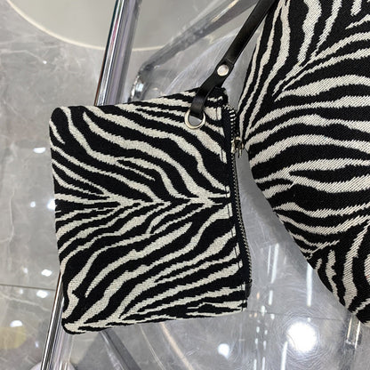 Slouch purse Crossbody, Casual bag Female, Zebra pattern fabric shoulder bag, large capacity hobo bag 2 in 1