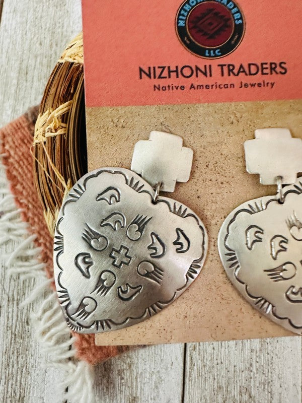 Navajo Hand Stamped Sterling Silver Concho Heart D