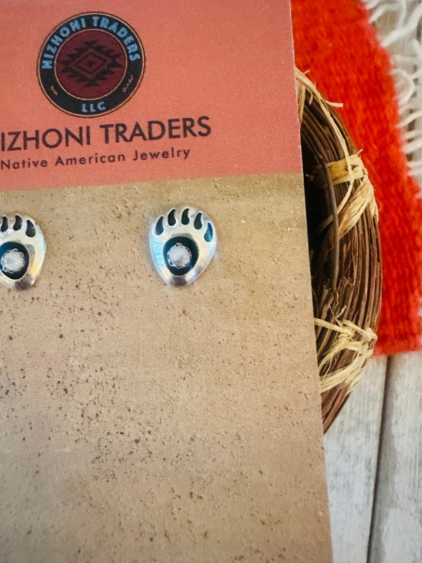 Navajo Howlite & Sterling Silver Bear Paw Stud Ear