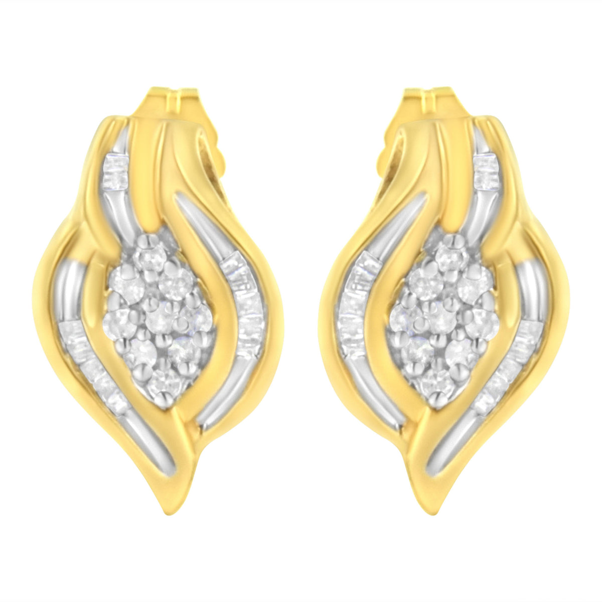10K Yellow Gold 1/3 cttw Round-Cut Diamond Cluster and Swirl Stud Earrings (J-K Clarity, I2-I3 Color)