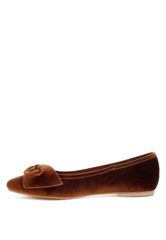 Pothos Luxurious Velvet Bow Ballerinas