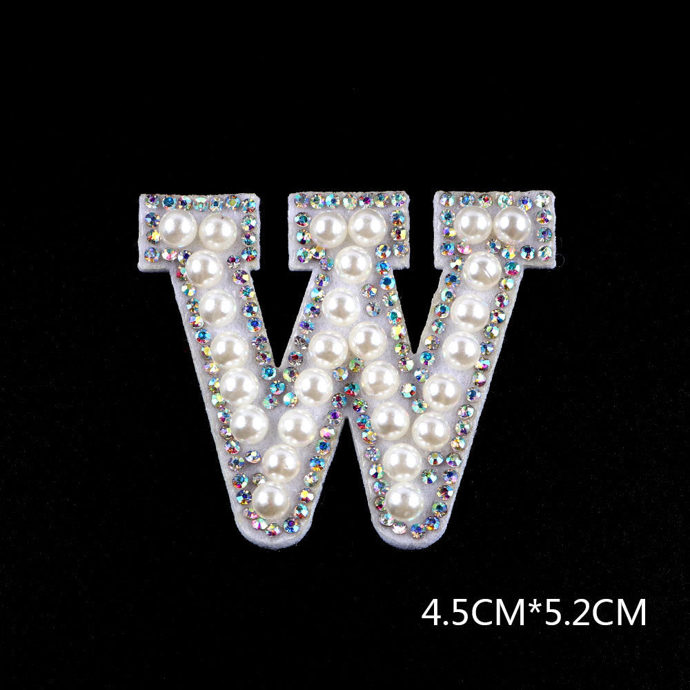 Pearl Rhinestone Cloth Sticker-Letter A-White-2 Pack